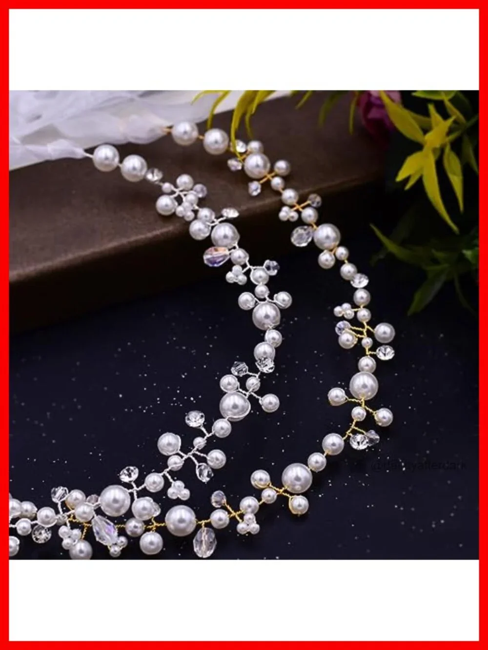 Pearl and Crystal Headband Hair Vine for Bridal Wedding Headpiece